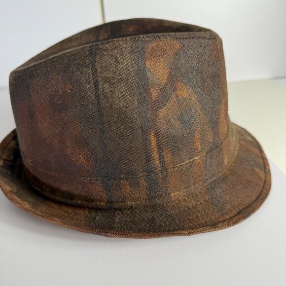 Distressed Fedora Brown Camo Floral Accent Steampunk Stagecoach Stingy Brim - Picture 8 of 13